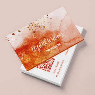 Cartão De Visita Código QR Terracotta Dourado Fundo de Aquarela