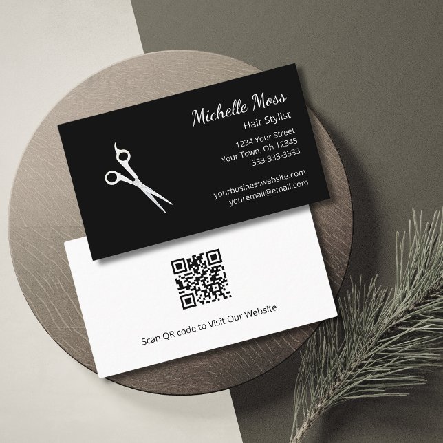 Cartão De Visita Código QR Tesoura Estilhadora de Cabelo Moderno Pr (Criador carregado)