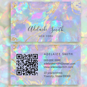 Cartão De Visita código QR textura de pedra opala azul pastel