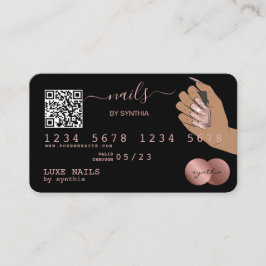 Cartão De Visita Código QR Unhas Technician Credit Card Rosa Dourad