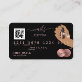 Cartão De Visita Código QR Unhas Technician Credit Card Rosa Dourad