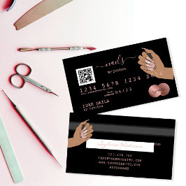Cartão De Visita Código QR Unhas Technician Credit Card Rosa Dourad