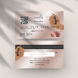 Cartão De Visita Código QR Unhas Technician Credit Card Rosa Dourad