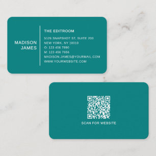 Cartão De Visita Código QR Verde Água Minimalista Moderno Simples