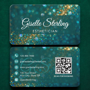 Cartão De Visita Código QR Verde de Esteticista