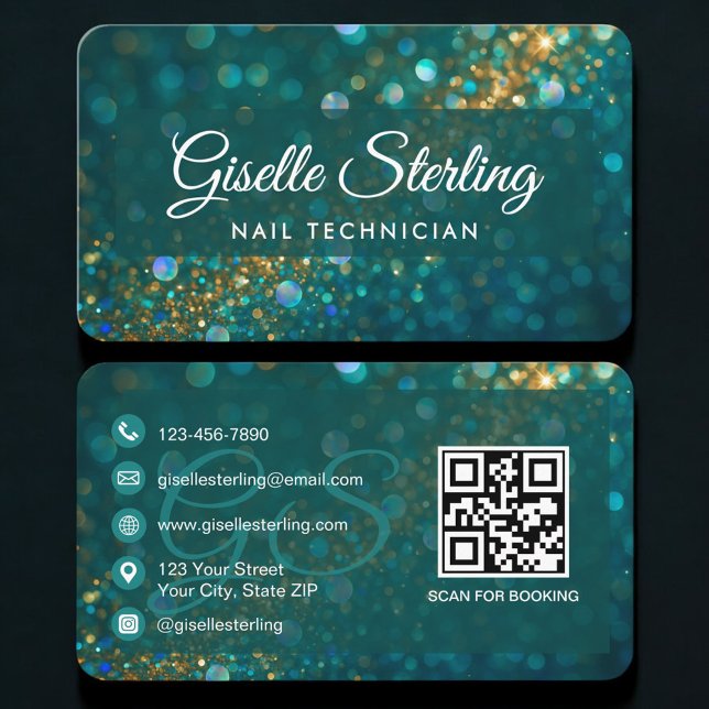 Cartão De Visita Código QR Verde de Técnica de Unhas (Criador carregado)