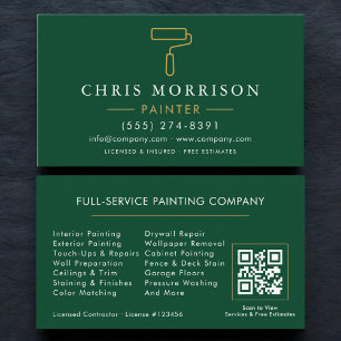 Cartão De Visita Código QR Verde Dourado de Pintor Moderno