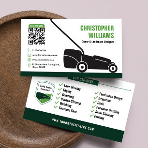 Cartão De Visita Código QR Verde e Branco de Paisagismo Moderno