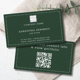Cartão De Visita Código QR Verde Floresta Moderno Logotipo Personal