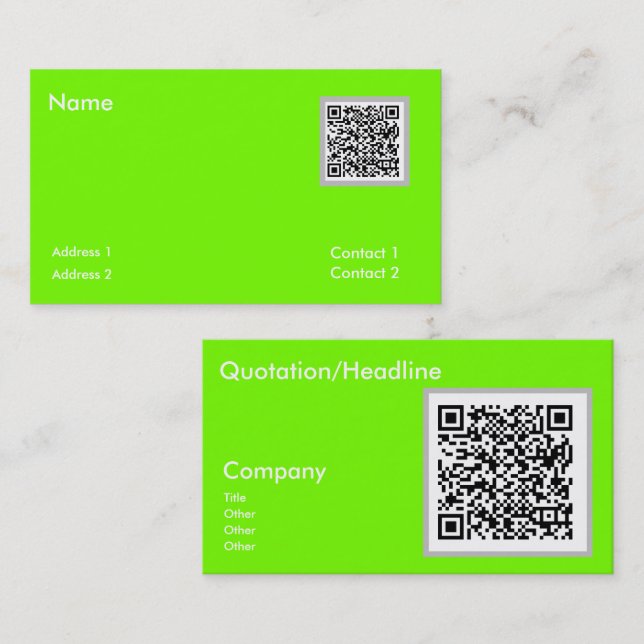 cartão de visita código QR verde fluorescente (Frente/Verso)