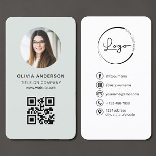 Cartão De Visita Código QR Verde Sage Foto