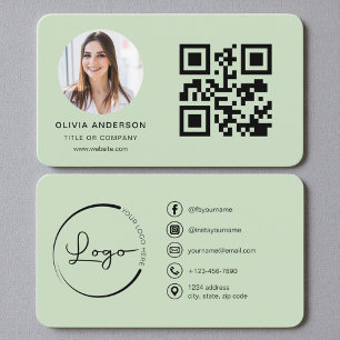Cartão De Visita Código QR Verde Sage Foto