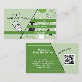 Cartão De Visita Código QR Verde Salão Feminino Meados do Século II