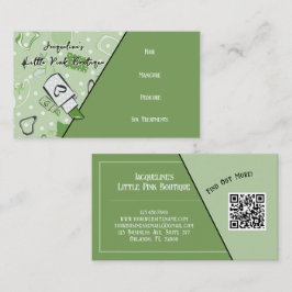 Cartão De Visita Código QR Verde Salão Feminino Meados do Século II