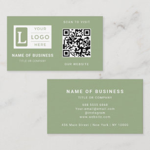 Cartão De Visita Código QR Verde Salvia Moderno Minimalista Logotip