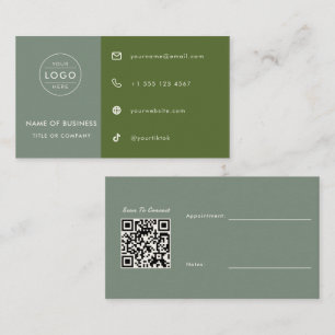 Cartão De Visita Código QR Verde Salvia Personalizado para Estetici