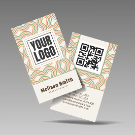 Cartão De Visita Código QR Vertical Abstrato Retro Ondulado