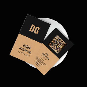 Cartão De Visita Código QR Vertical Minimalista Moderno Kraft & Bla