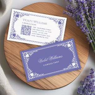 Cartão De Visita Código QR Vintage Roxo Elegante Violeta Branco Scr