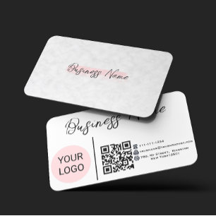 Cartão De Visita CÓDIGO QR Xadrez de Búfalo com Aquarela Rosa Moder