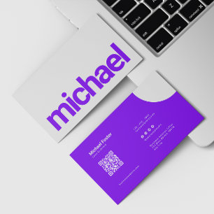 Cartão De Visita Código Qrcode Simplicity Branco e Purple Scannable