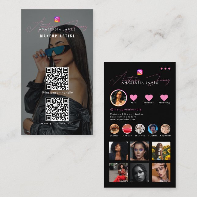 Cartão De Visita Códigos QR da Grade de Alimentação de Foto do Infl (Frente/Verso)