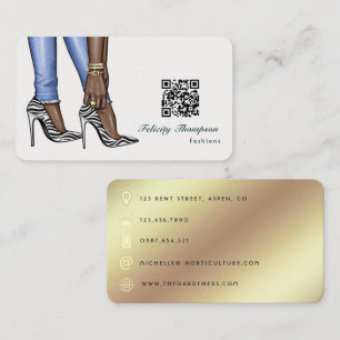Cartão De Visita Códigos QR de Negócios de Moda Glam Chic Gold