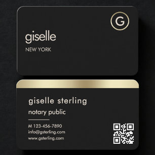 Cartão De Visita Códigos QR de Notário Público Black Gold