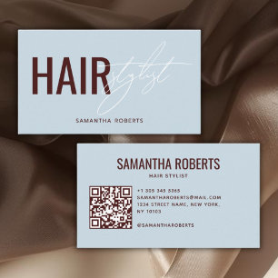 Cartão De Visita Códogo QR de estilista de cabelo moderno azul verm