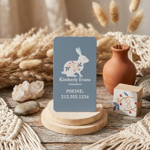 Cartão De Visita Coelho SCANDI Marinho Floral Babysitter Código QR