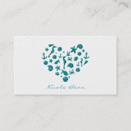 Cartão De Visita Coisas de Praia Aquarela Azul Turquesa Moderno Chi