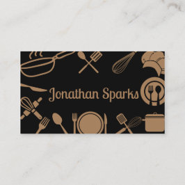 Cartão De Visita Colagem de Cozinha Preta e Dourada