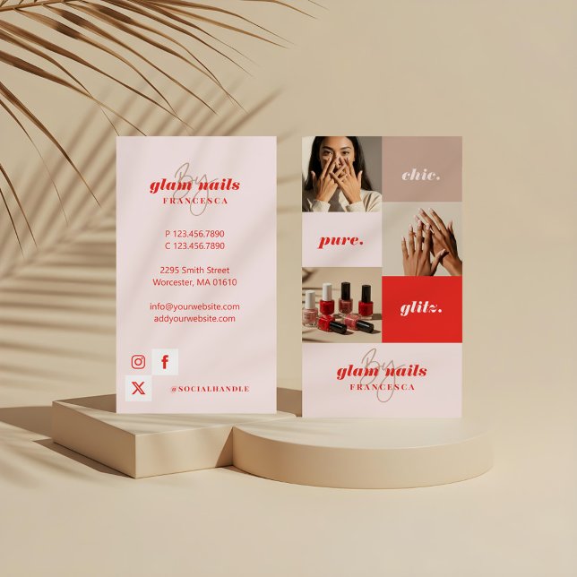 Cartão De Visita Colagem de Fotografias Comerciais Mínimas de Salão (Modern Minimal Nail Salon Business Photo Collage Business Card)