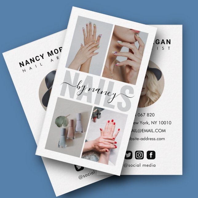 Cartão De Visita Colagem de Fotografias do Artista de Nail Moderno (Criador carregado)