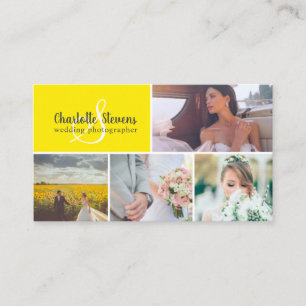 Cartão De Visita Colagem de fotógrafos de casamento amarelo elegan