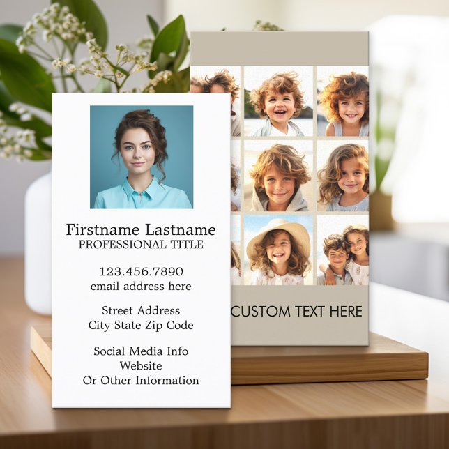 Cartão De Visita Colagem de Fotos com 9 fotos quadradas - Taupe (Custom Printed Business Card)