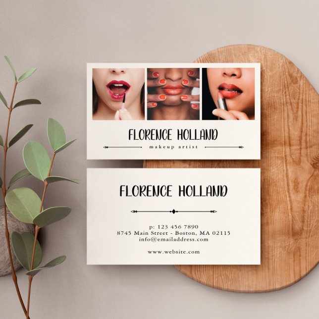 Cartão De Visita Colagem de Fotos do Artista de Makeup Elegante (Criador carregado)