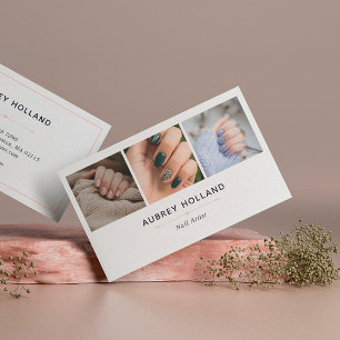 Cartão De Visita Colagem de Fotos do Artista de Nail Elegante