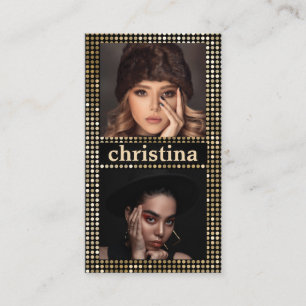 Cartão De Visita Colagem de Fotos do Código QR 2 do Modelo Dourado