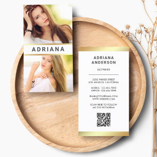 Cartão De Visita Colagem de Fotos do Código QR 2 do Modelo Dourado 