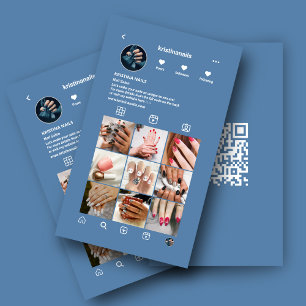 Cartão De Visita Colagem de Fotos do Instagram Salon Nail Azul