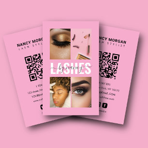 Cartão De Visita Colagem de Fotos Elegant Lash Tech Código Qr Rosa