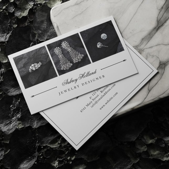 Cartão De Visita Colagem de Fotos Elegante do Designer Jewelry (Criador carregado)