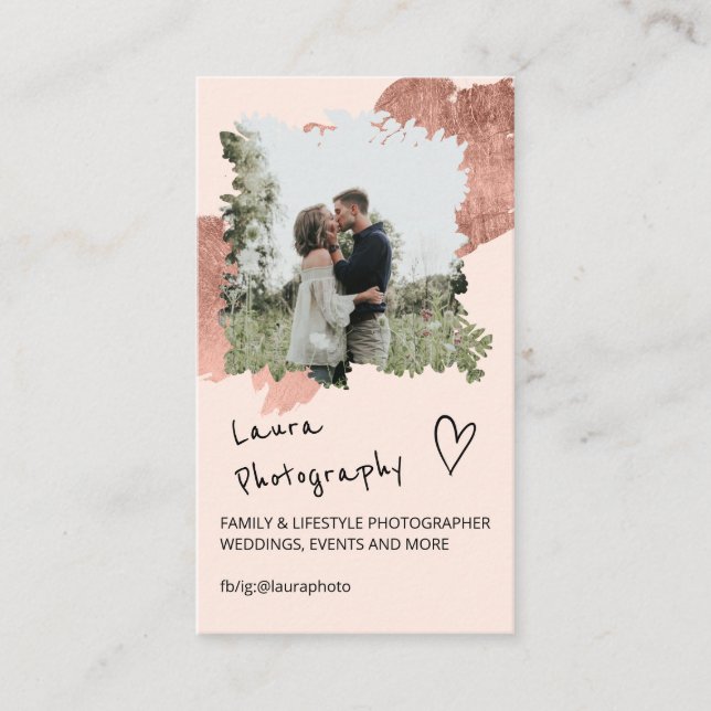 Cartão De Visita Colagem de fotos floral 2 rosa dourado (Frente)