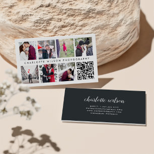 Cartão De Visita Colagem de Fotos Moderna Código QR Fotógrafo