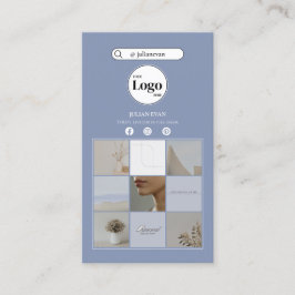 Cartão De Visita Colagem de Fotos Simples de Instagrama Azul Dusty