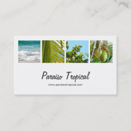 Cartão De Visita Colagem de Fotos Tropical Branco Elegante