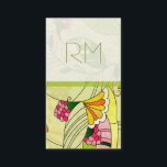 Cartão De Visita Colagem Floral Colorida Retro-Abstrato<br><div class="desc">Flores abstrato coloridas retrorreflectoras e padrão de formas. Amarelo e verde com sotaques vermelhos e laranja. Disponível em outros produtos. Iniciais personalizadas na frente. Este é um modelo de cartão de negócios totalmente personalizável.</div>