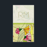 Cartão De Visita Colagem Floral Colorida Retro-Abstrato<br><div class="desc">Flores abstrato coloridas retrorreflectoras e padrão de formas. Amarelo e verde com sotaques vermelhos e laranja. Disponível em outros produtos. Iniciais personalizadas na frente. Este é um modelo de cartão de negócios totalmente personalizável.</div>