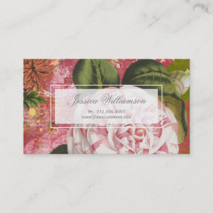 Cartão De Visita Colagem floral da camélia do vintage